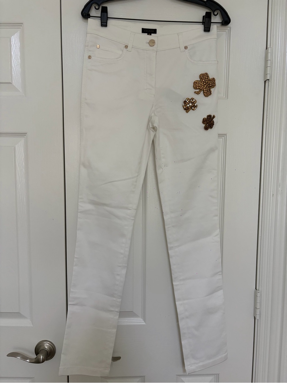 Escada White Embellished Skinny Jeans